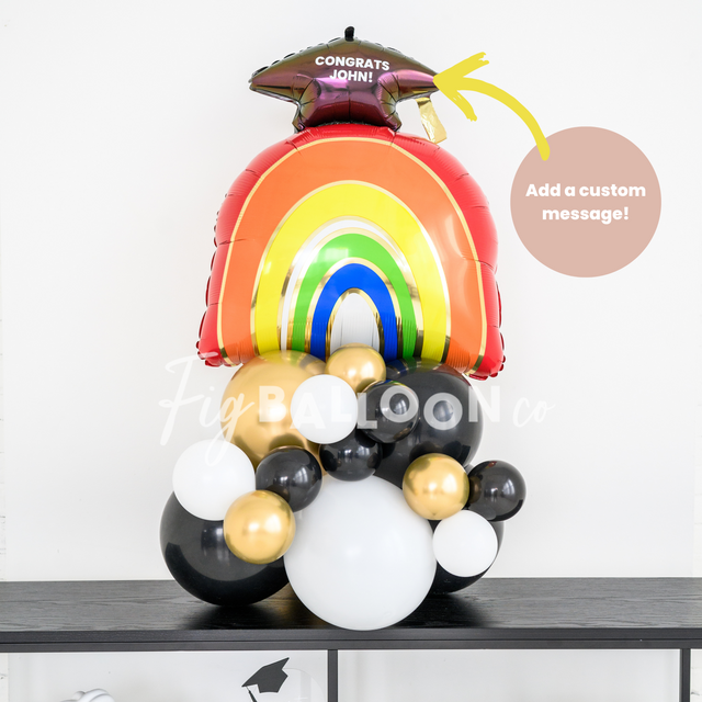 Rainbow Grad Cap Tabletop Balloon Cluster
