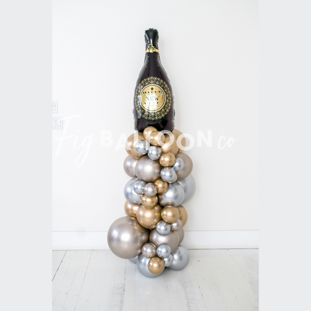 Balloon Column with NYE Champagne Bottle