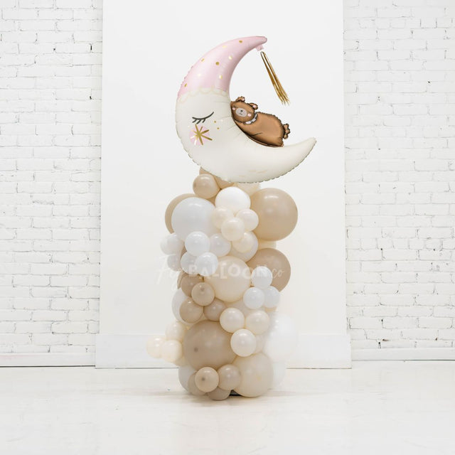 NEW! Balloon Column with Teddy Bear on the Moon Pink (you pick colors!)