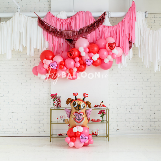 Valentines Pug Tabletop Balloon Cluster