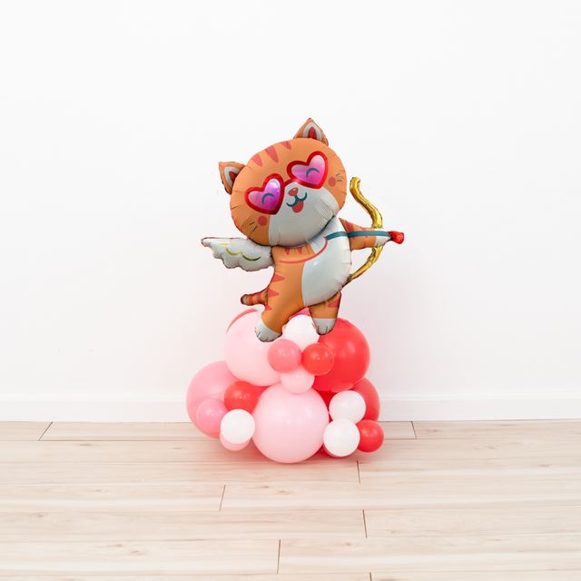 Valentines Cat Cupid Tabletop Balloon Cluster