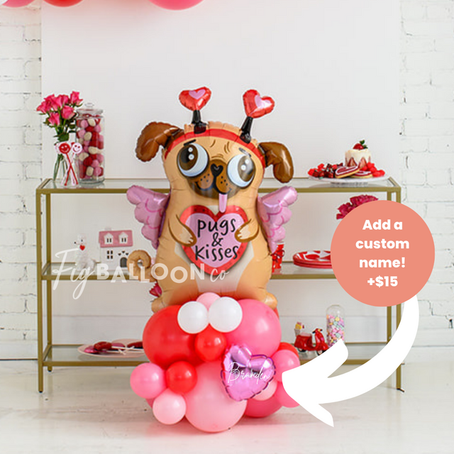 Valentines Pug Tabletop Balloon Cluster