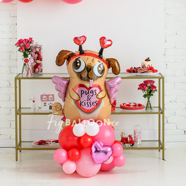 Valentines Pug Tabletop Balloon Cluster