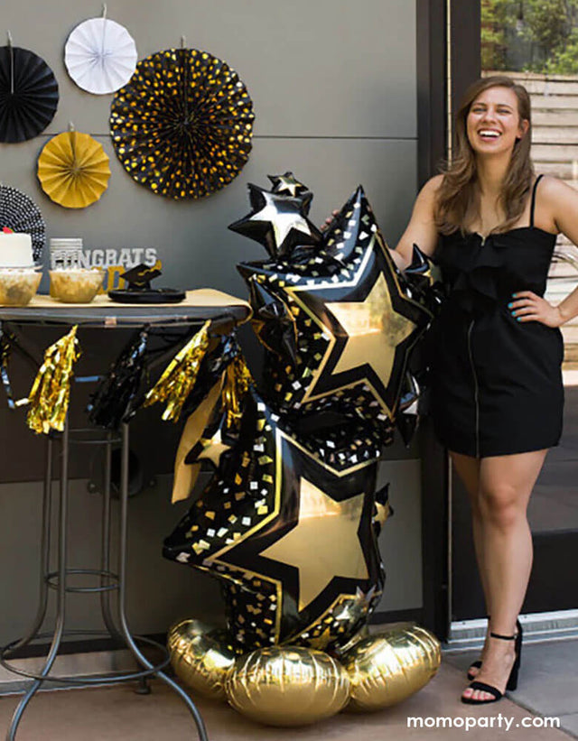 Jumbo Black & Gold Stars Balloon